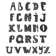 Doodle alphabet in black on white background