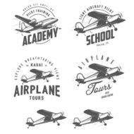 Light airplane related emblems labels and design elements