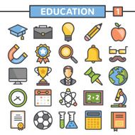 Education flat line icons set