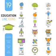 Online Education Thin Lines Color Web Icon Set