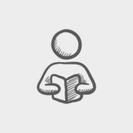 Man reading a book sketch icon