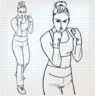 Woman boxer sketch illustration