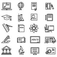 Lines Education Icons on White Background