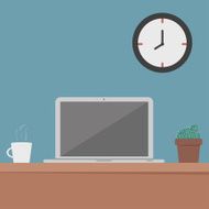 Flat design computer desk workplace