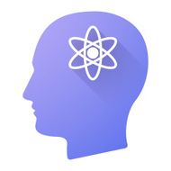 Male head icon with an atom