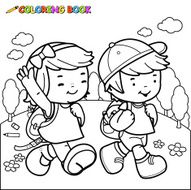 Coloring book kids walk to school N2