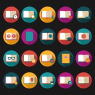 Books and symbols flat icons set N2