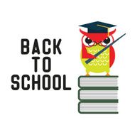 Wise owl with books and graduate cap