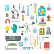 Flat design of science equipments set