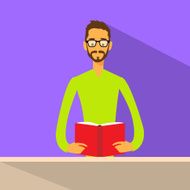 Man Read Book Glasses Flat Vector