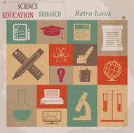 School and Education Vector Flat Retro Icons