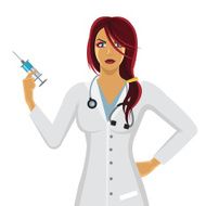 Female doctor character wearing lab coat