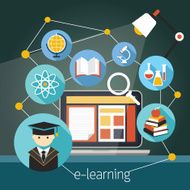 Laptop with E-Learning Icons