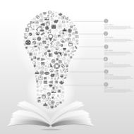 Light bulb social media Gray colorful education icon on book