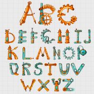 Mechanic Alphabet Colored