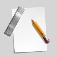 Pencil metal ruler and a piece of paper