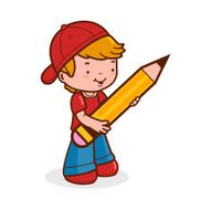 Little boy student holding a big pencil N2