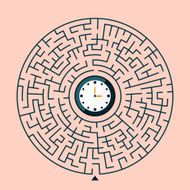 creative round maze with clock icon