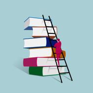 Businessman climbing books