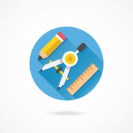 Vector Drawing Compass Pencil and Ruler Icon Web Design Concept