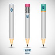 Set gray various wooden detailed sharpened smooth pencils isolated