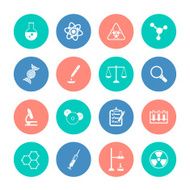 Chemistry icons on color circles