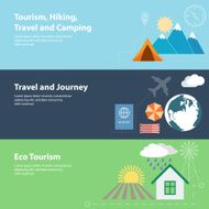 Flat vector banners with tourism vacation camping concepts