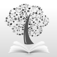 creative splash Tree with Gray icons set illustration on book