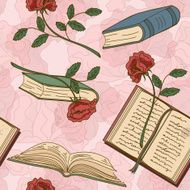 Seamless pattern of books and flowers