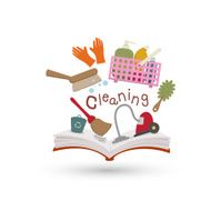 Open book and icons of cleaning vector