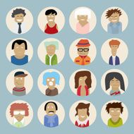 Set of people icons in flat style with faces