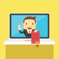 Vector online education certificate flat illustration