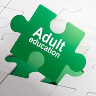 adult education on green puzzle pieces