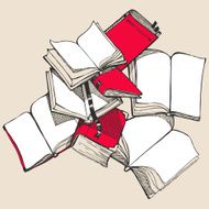 red sketched books