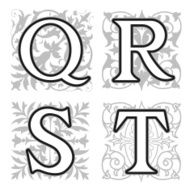 Q R S T alphabet letters with floral elements