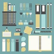 Office tools supplies and stationery icons set - Flat design