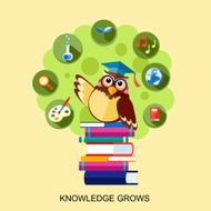 flat design for knowledge grows concept with an owl