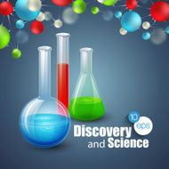 Chemical Science and discovery Vector illustration Molecule flasks N2