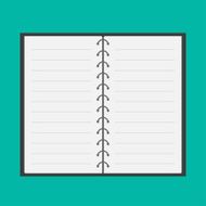 Open notepad with spiral and blank lined paper Flat design