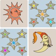 Cartoon space icons sun moon and stars vector elements N2