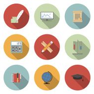 School and Education Vector Flat Icons Set
