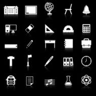 School icons with reflect on black background N2