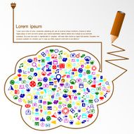 Creative splash pencil and cloud social network colorful icons set