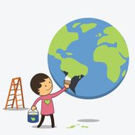 Boy painted globe in green N2
