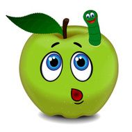 Surprised green apple and cheerful caterpillar N2