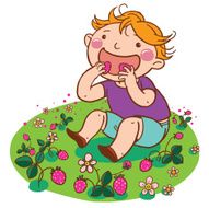 Boy Girl Picking Eating Strawberry N2