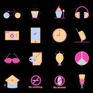 Teenage colorful icons on black background