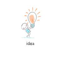 Big Idea Illustration Man holding a giant lightbulb