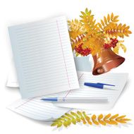 Set of office and school accessories on the white background