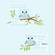 Alphabet for baby boy with owl vector letters Z N2